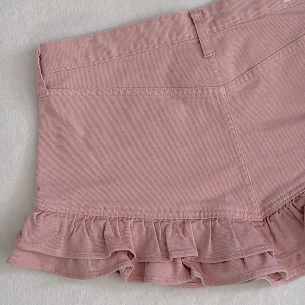 {NWT} GAP x LoveShackFancy | Stretch Denim Ruffle Hem Mini Skirt Pink (29/8P) - Picture 12 of 16